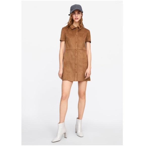 Zara Brown/Tan Suède Dress button up with collar, like new. - Picture 2 of 7